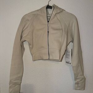 Cream Scuba Cropped Zip up Hoodie